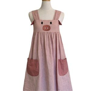 Lil Cactus Girls Pig Dress Gingham Pinafore Size 6 Boutique